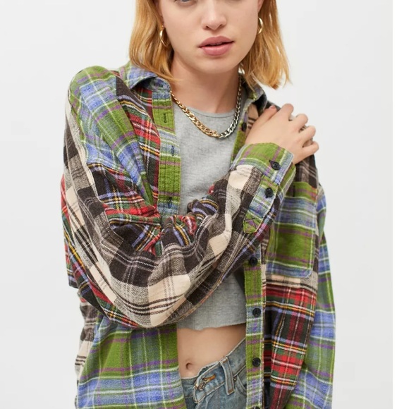 Urban Outfitters Plaid Flannel Oversize Button Down Shirt NEW - Picture 2 of 4